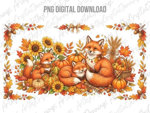 Download Autumn Fox Pumpkin Sunflower Clipart PNG - Premium Bundle